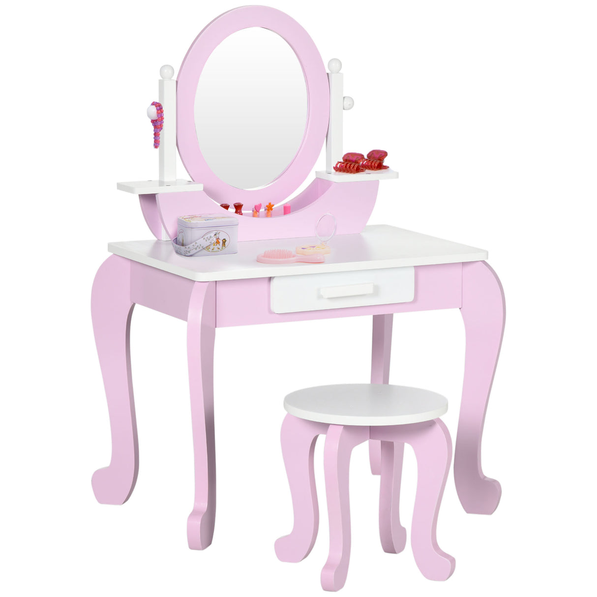 Wooden Kids Dressing Table Set 65.5cm Wide - Velmora