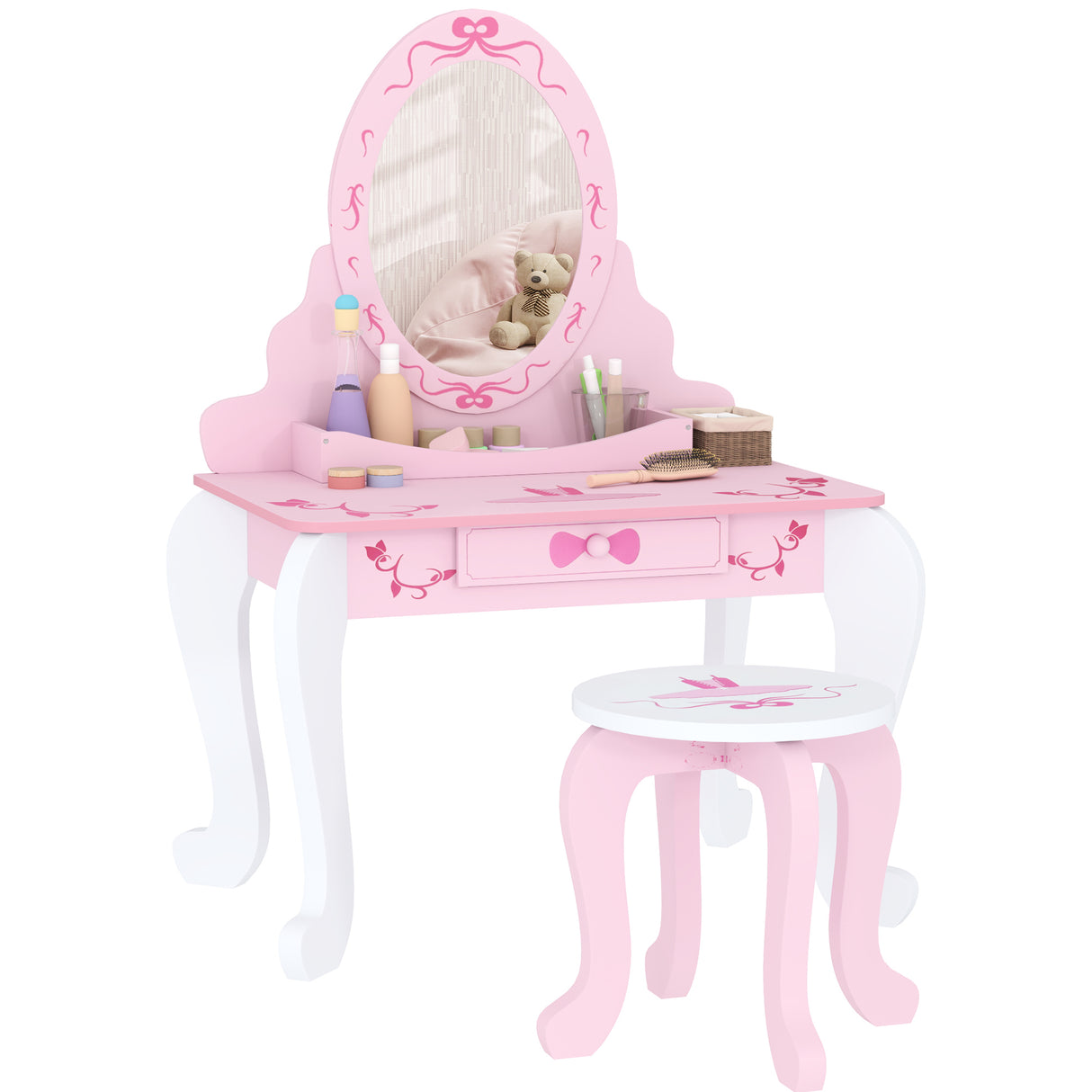Wooden Kids Dressing Table Set 65cm Wide Ballet Theme - Velmora