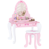 Wooden Kids Dressing Table Set 65cm Wide Ballet Theme - Velmora