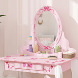 Wooden Kids Dressing Table Set 65cm Wide Ballet Theme - Velmora