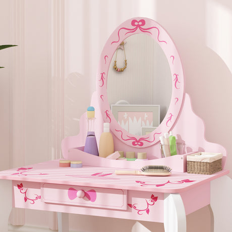 Wooden Kids Dressing Table Set 65cm Wide Ballet Theme - Velmora