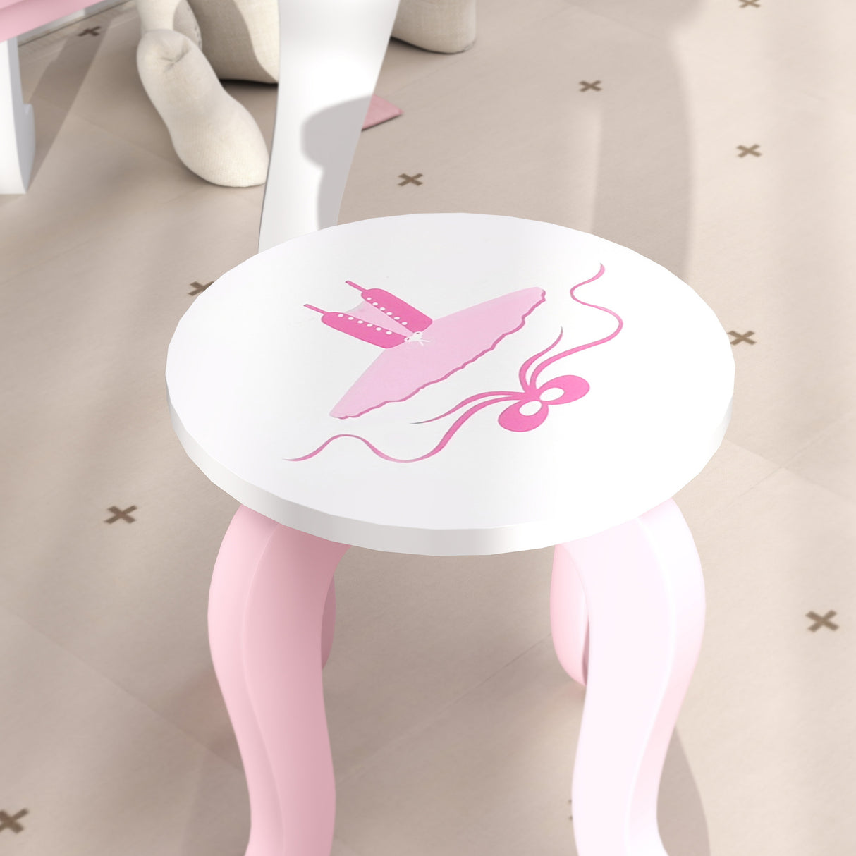 Wooden Kids Dressing Table Set 65cm Wide Ballet Theme - Velmora