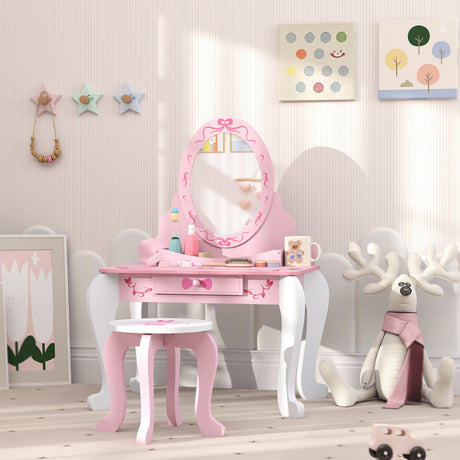 Wooden Kids Dressing Table Set 65cm Wide Ballet Theme - Velmora