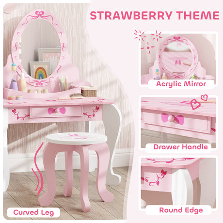 Wooden Kids Dressing Table Set 65cm Wide Ballet Theme - Velmora