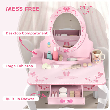 Wooden Kids Dressing Table Set 65cm Wide Ballet Theme - Velmora
