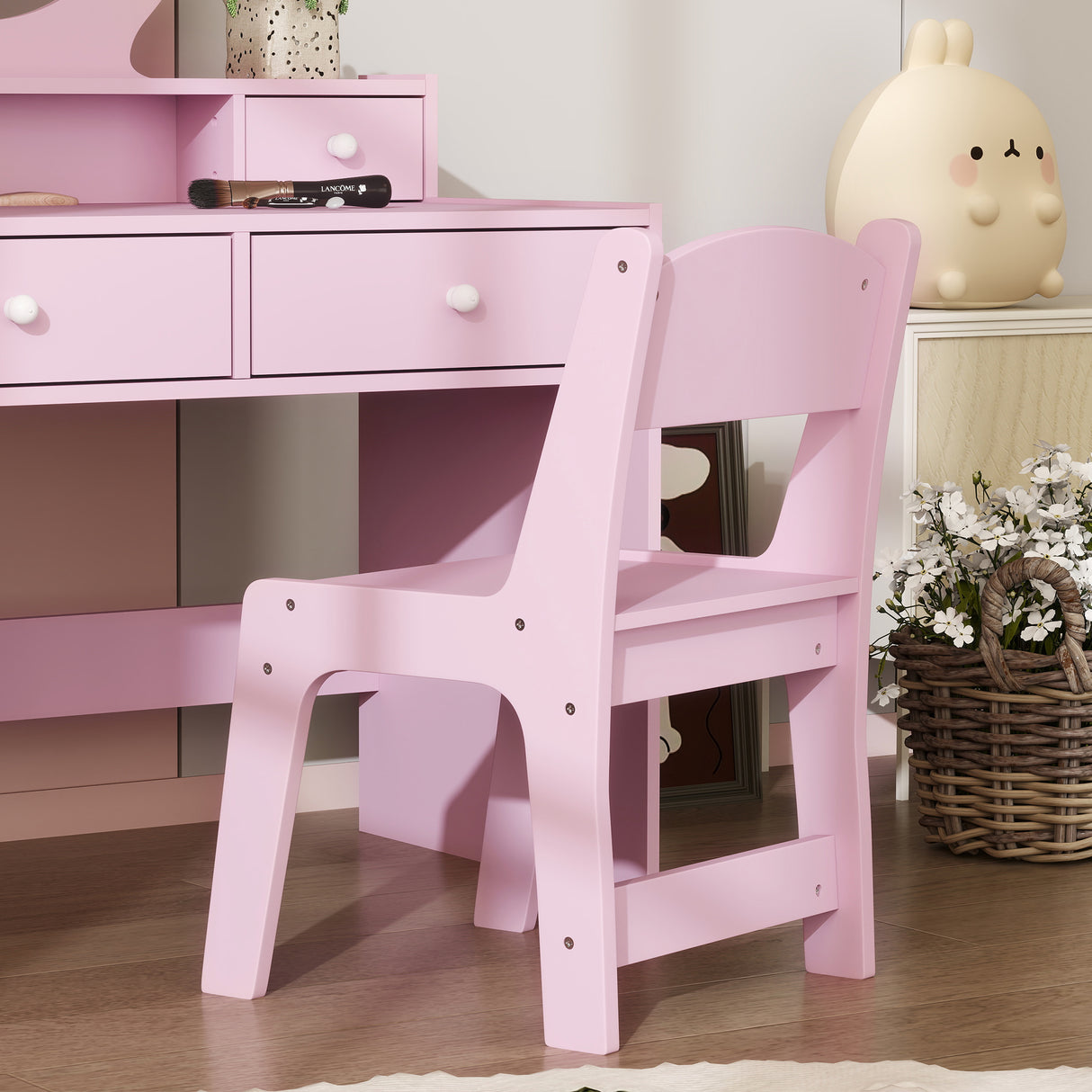 Wooden Kids Dressing Table Set 70cm Wide - Velmora