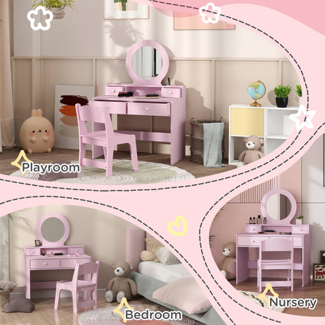 Wooden Kids Dressing Table Set 70cm Wide - Velmora