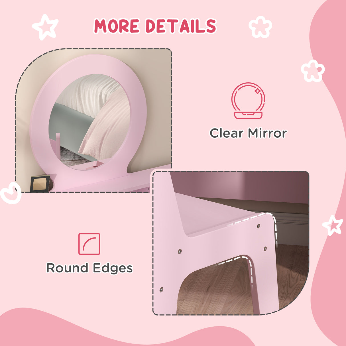 Wooden Kids Dressing Table Set 70cm Wide - Velmora