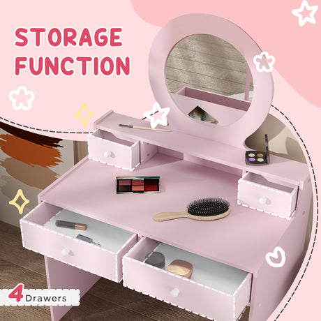 Wooden Kids Dressing Table Set 70cm Wide - Velmora