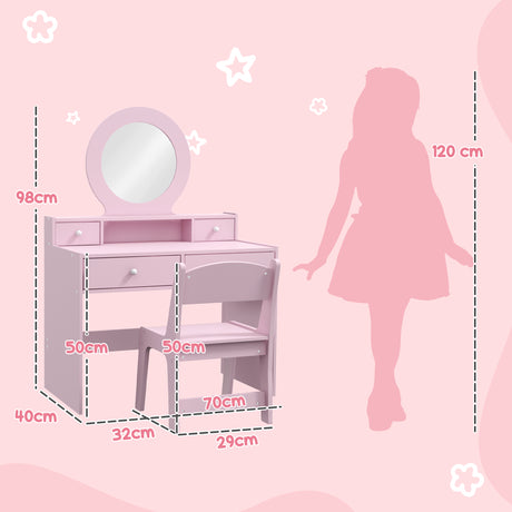 Wooden Kids Dressing Table Set 70cm Wide - Velmora