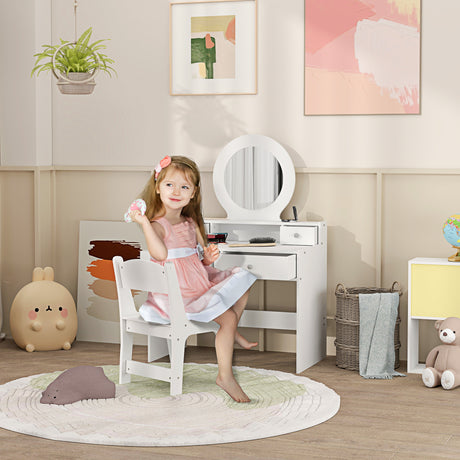 Wooden Kids Dressing Table Set 70cm Wide - Velmora