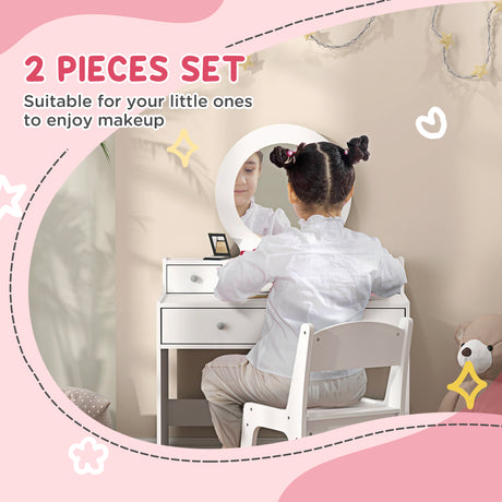 Wooden Kids Dressing Table Set 70cm Wide - Velmora