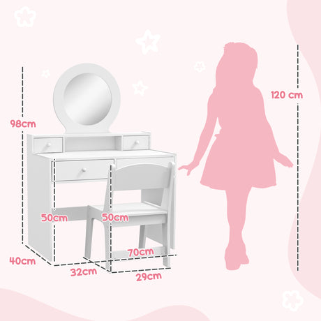 Wooden Kids Dressing Table Set 70cm Wide - Velmora