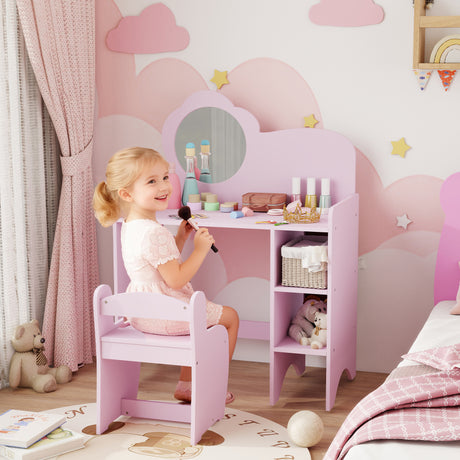 Wooden Kids Dressing Table Set 70cm Wide With Shelves - Velmora