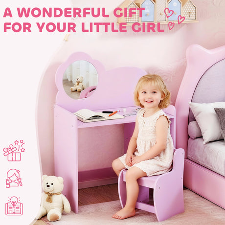 Wooden Kids Dressing Table Set 70cm Wide With Shelves - Velmora