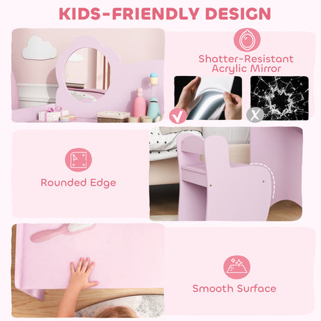 Wooden Kids Dressing Table Set 70cm Wide With Shelves - Velmora