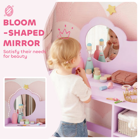 Wooden Kids Dressing Table Set 70cm Wide With Shelves - Velmora