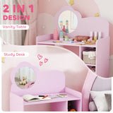 Wooden Kids Dressing Table Set 70cm Wide With Shelves - Velmora