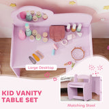Wooden Kids Dressing Table Set 70cm Wide With Shelves - Velmora