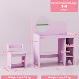 Wooden Kids Dressing Table Set 70cm Wide With Shelves - Velmora
