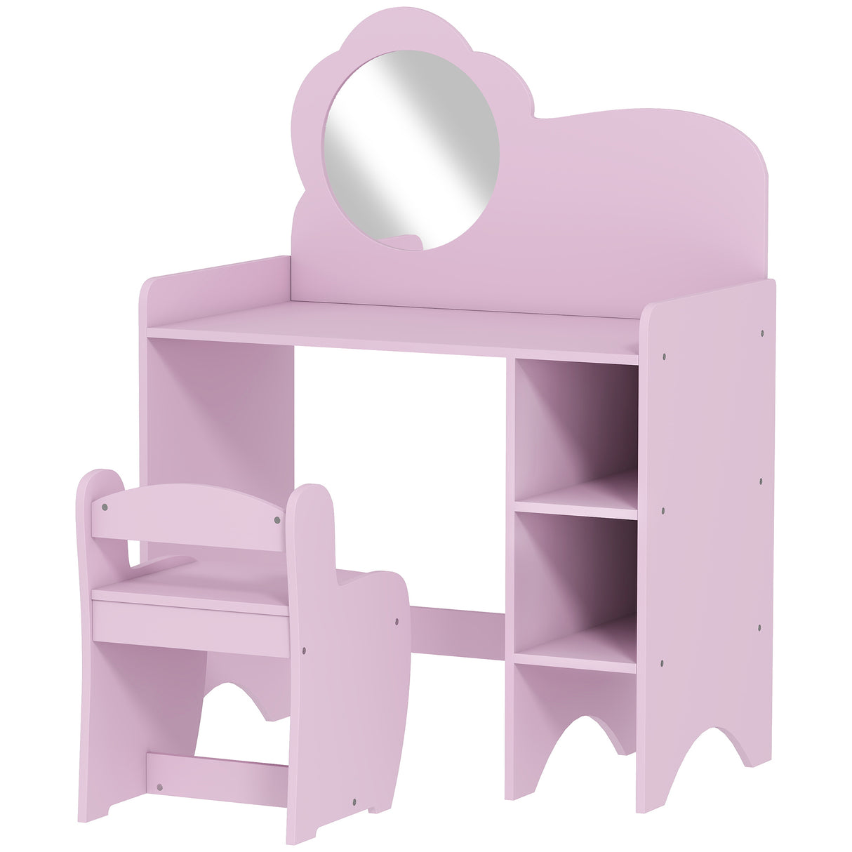 Wooden Kids Dressing Table Set 70cm Wide With Shelves - Velmora