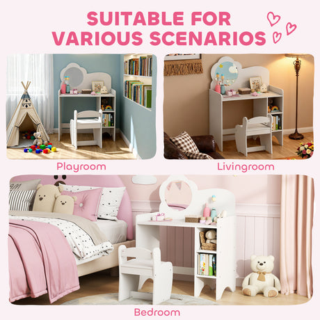 Wooden Kids Dressing Table Set 70cm Wide With Shelves - Velmora