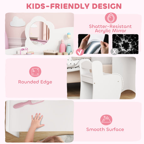 Wooden Kids Dressing Table Set 70cm Wide With Shelves - Velmora