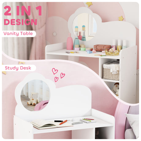 Wooden Kids Dressing Table Set 70cm Wide With Shelves - Velmora