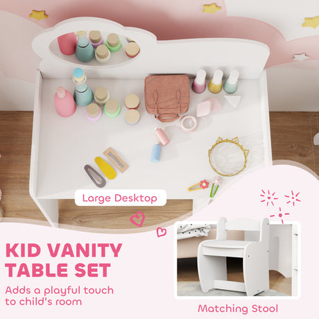 Wooden Kids Dressing Table Set 70cm Wide With Shelves - Velmora