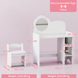 Wooden Kids Dressing Table Set 70cm Wide With Shelves - Velmora