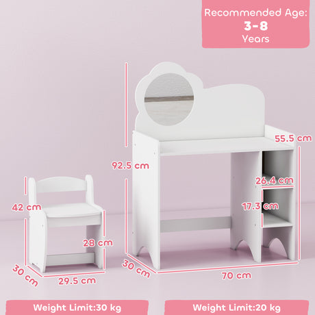 Wooden Kids Dressing Table Set 70cm Wide With Shelves - Velmora