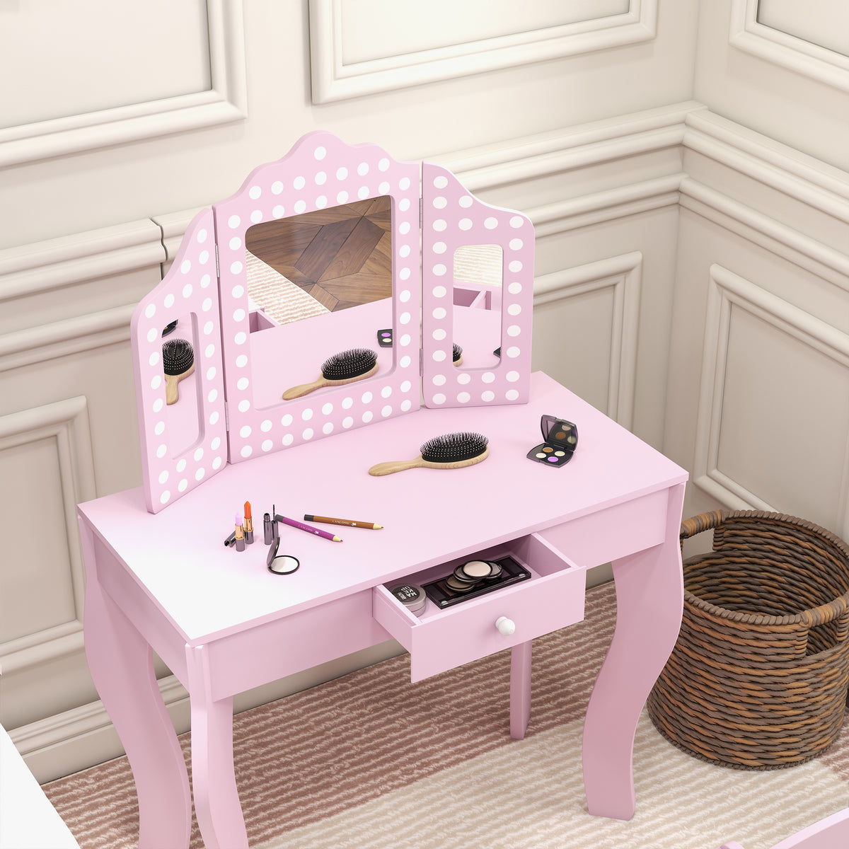 Wooden Kids Dressing Table Set 71cm Wide - Velmora