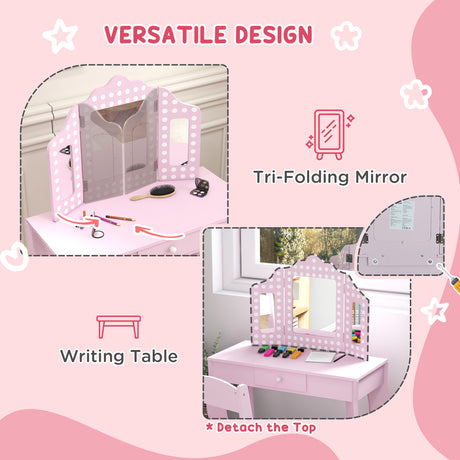 Wooden Kids Dressing Table Set 71cm Wide - Velmora