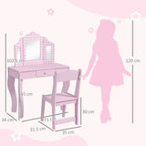Wooden Kids Dressing Table Set 71cm Wide - Velmora