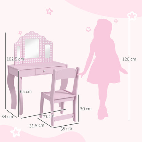 Wooden Kids Dressing Table Set 71cm Wide - Velmora