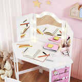 Wooden Kids Dressing Table Set 93.6cm Wide With LED Lights - Velmora