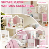 Wooden Kids Dressing Table Set 93.6cm Wide With LED Lights - Velmora