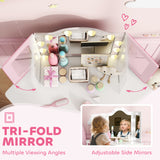 Wooden Kids Dressing Table Set 93.6cm Wide With LED Lights - Velmora