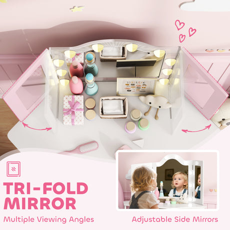 Wooden Kids Dressing Table Set 93.6cm Wide With LED Lights - Velmora
