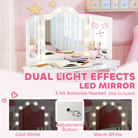 Wooden Kids Dressing Table Set 93.6cm Wide With LED Lights - Velmora