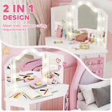 Wooden Kids Dressing Table Set 93.6cm Wide With LED Lights - Velmora