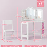 Wooden Kids Dressing Table Set 93.6cm Wide With LED Lights - Velmora