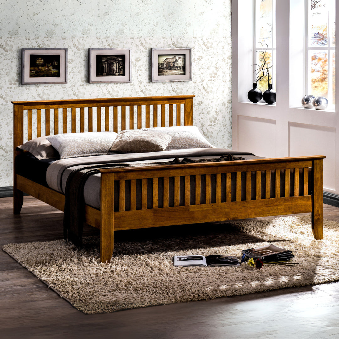 Wooden King Size Bed With Sprung Slatted Base - Turin