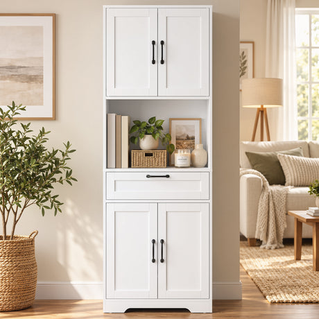 Wooden Kitchen Cabinet 60cm Wide With 4 Doors 1 Drawer And LED Lights - Velmora