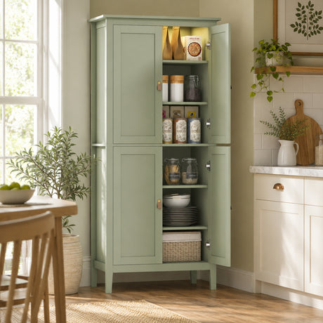 Wooden Kitchen Cabinet 80cm Wide With 4 Doors And LED Lights - Velmora