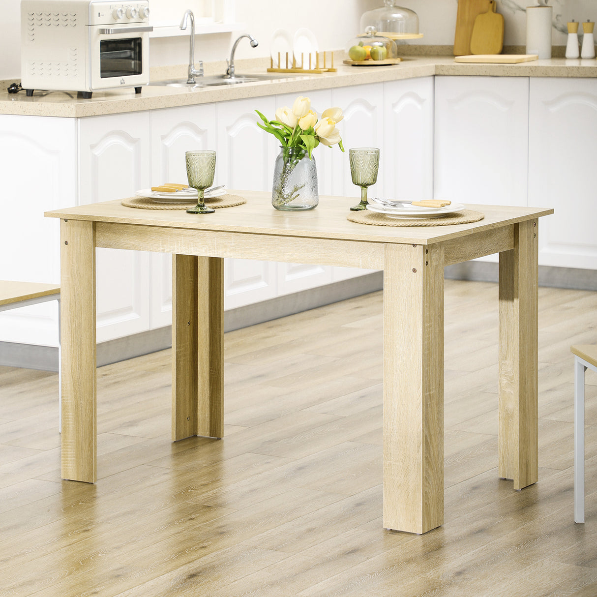 Wooden Kitchen Dining Table Rectangular for 4 to 6 People - Velmora