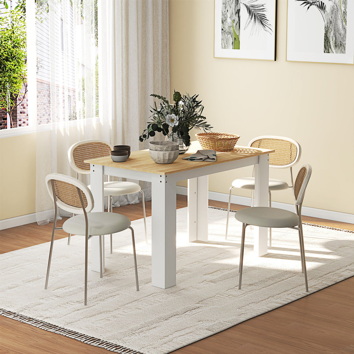 Wooden Kitchen Dining Table Rectangular for 4 to 6 People - Velmora