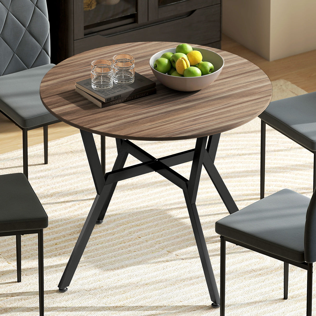 Wooden Kitchen Dining Table Round for 4 People - Velmora