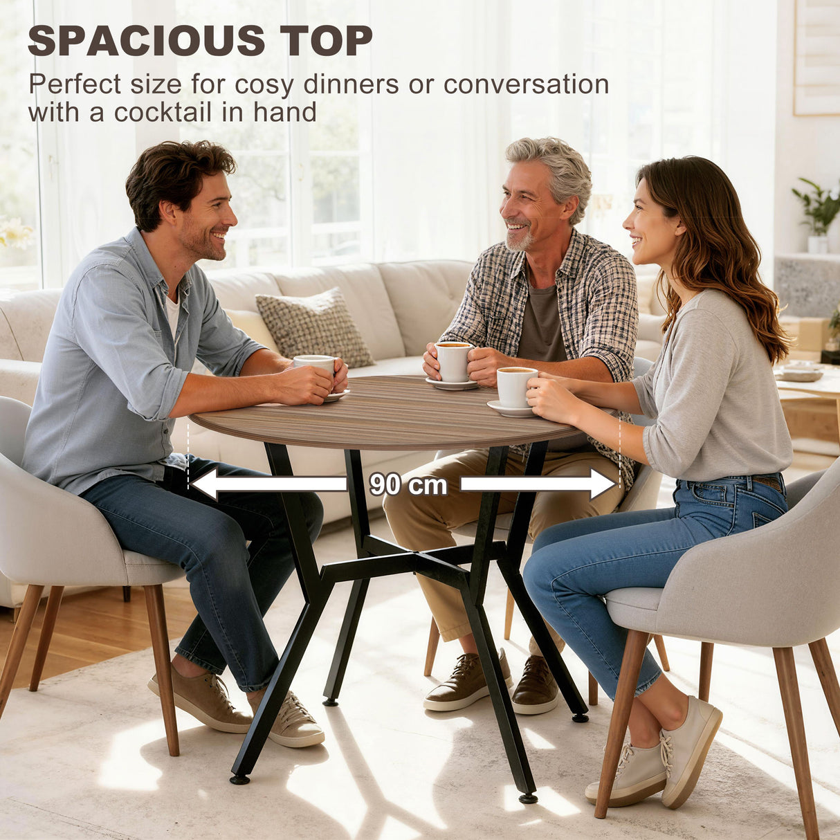 Wooden Kitchen Dining Table Round for 4 People - Velmora
