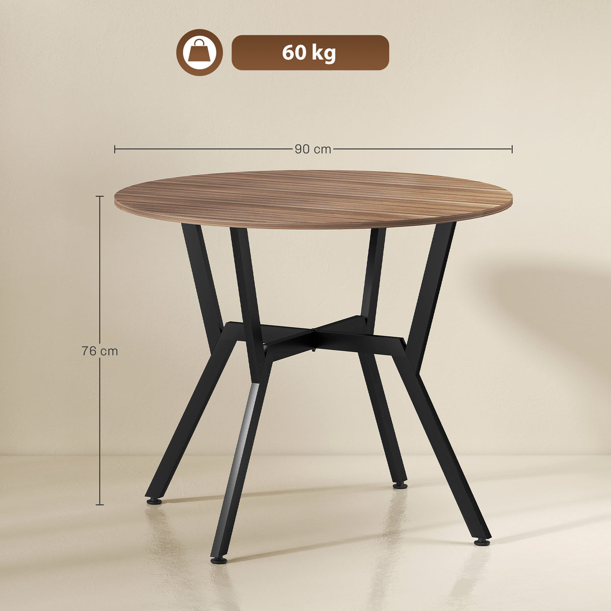 Wooden Kitchen Dining Table Round for 4 People - Velmora
